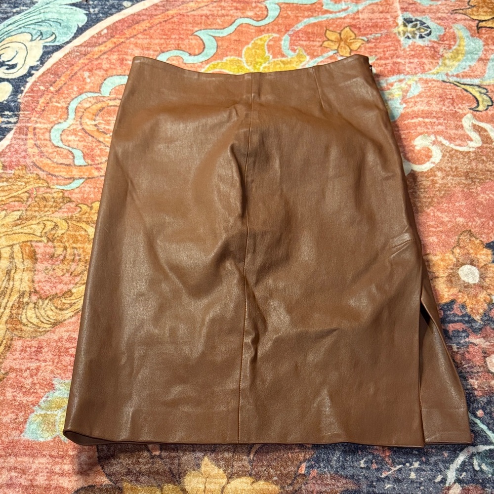 Theory Brown Leather Pencil Skirt